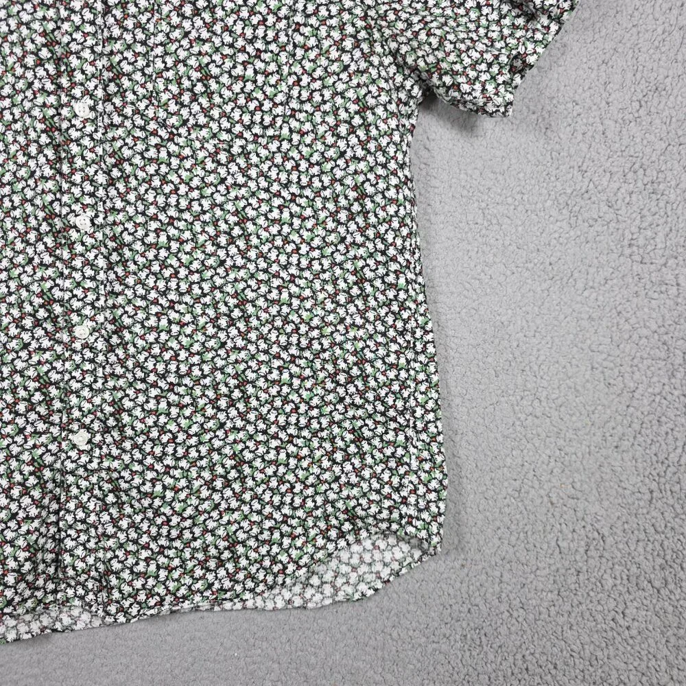 J. Crew Shirt Mens Large Dark Floral Frog All Over Print 100% Linen Classic Fit